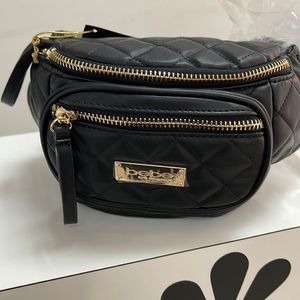 NEW Bebe® "Dani" Small Fanny Pack  Black Faux Leather Waist Belt Bag MSRP$69